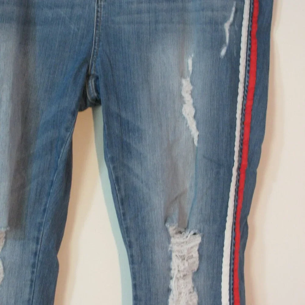 Ms Cello Jeans Size 22 Plus Casual Destroyed Ripped Fringe Hems Stripe  Striping - Picture 3 of 6